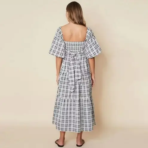 Faithfull the Brand Kiona Black and White Checker Print Midi Dress Size M NWT