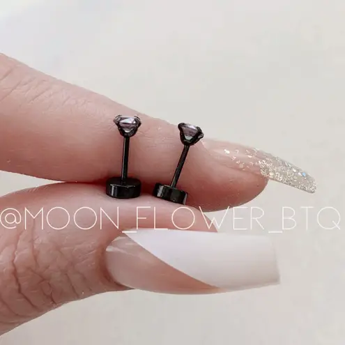 Tiny Black Rainbow CZ Flat Back Earrings