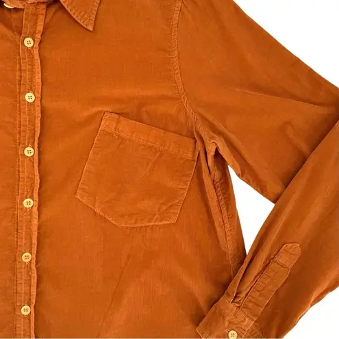 CP Shades  Cotton Corduroy Long Roll Tab Sleeve Button Front Shirt Burnt Orange S