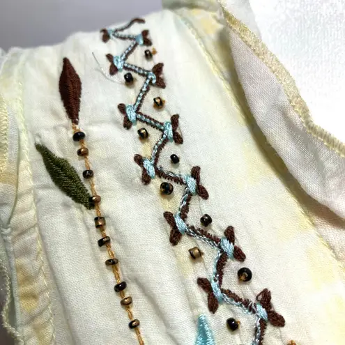 Vintage Y2K Tokyo Denim Bank Yellow Silk Hippie Embroidery Bead Tank Blouse Top Size M