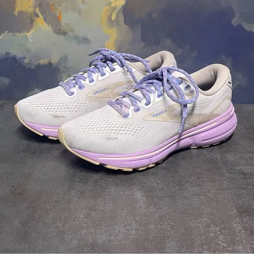 Brooks Ghost 15 1203801D166 Women's Wide Sneakers White/Lavender Size 7.5D