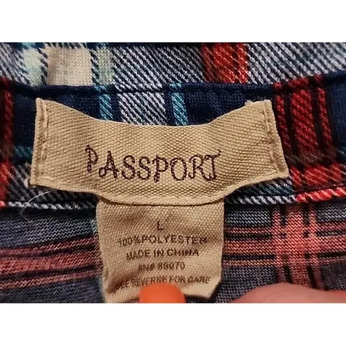 Passport Plaid Flannel Shirt Long Sleeve Western Style Button Up Shirt Medium Red