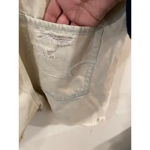 American Eagle Women's Distressed Denim Short Overalls Size M White 100% Cotton Size M
