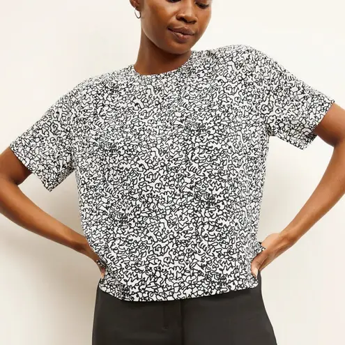 MM.LaFleur M.M. Lafleur The Annika 2.0 Top Tee Washable Silk Scribble Print Black White S