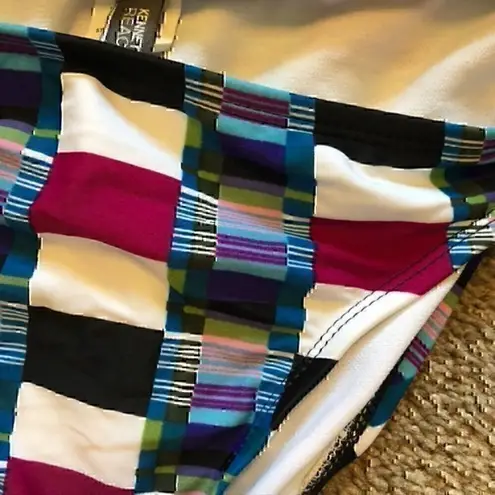 NEW NWT KENNETH COLE REACTION White Black Blue Bow Tie Plaid Bikini BOTTOM Small