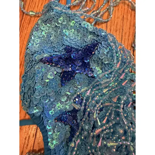 Easy Tiger Bodysuit Womens Small Blue Stargazer Sequin Festival Rave Costume