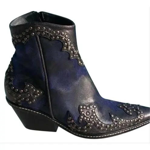 Donald Pliner Western Ocean Suede Crush Metallic Leather Boot Shoe $625 NWT Blue Size 6