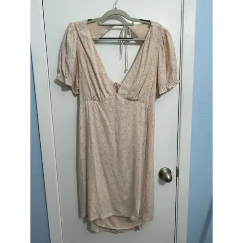 Sophie Rue Mini Dress XL Apricot Dainty Floral Flutter Sleeve Open Back Spring