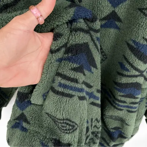 Bloomchic Green Black Sz 10 Aztec‎ Print Sherpa Fleece Jacket Full Zip Cozy Fall