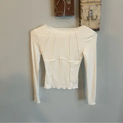 Commense Basic Piping Long Sleeve Top White Size XS