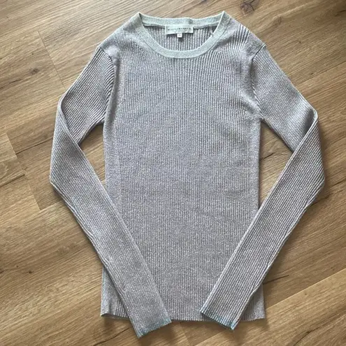 White + Warren Metallic Shimmer Gold Silver Ribbed Sweater sz Medium