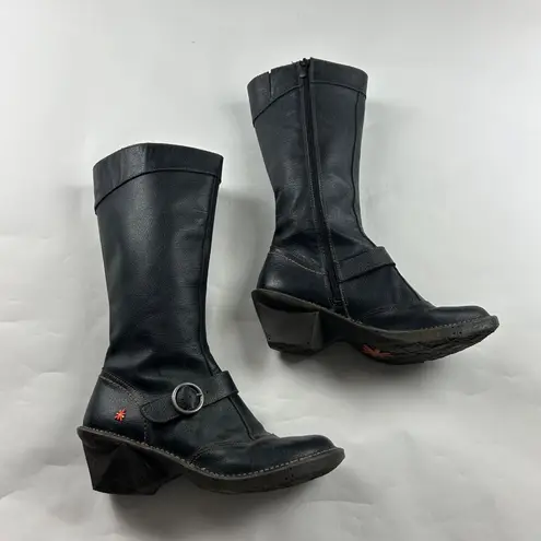 The Art Company Black Pebble Leather Oteiza 619 Knee High Wedge Boots 41 Size 10