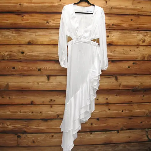 Mac Duggal 49524 Womens White Cut Out Asymmetrical Ruffled Gown Dress