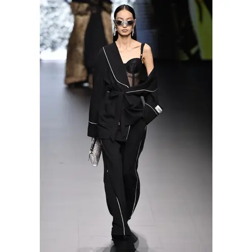 Dolce & Gabbana Kim Kardashian Straight Wool Pants Black Size EU40 Piping Runway