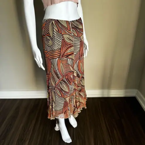 Dana Buchman Tribal Asymmetrical Silk Midi Skirt Size 10