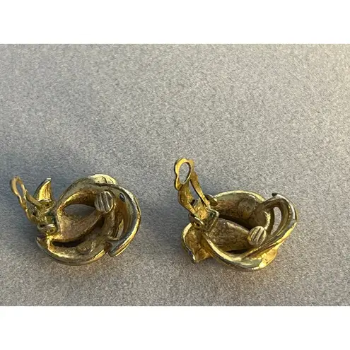 Givenchy VTG Clip On Earrings Gold Tone Swirl Glam Regency Signed