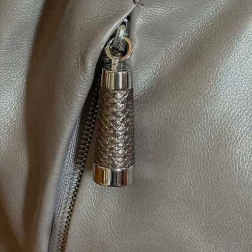 Michael Kors Collection Classic Tonne Hobo Bag Gray Leather and Silver Accents.