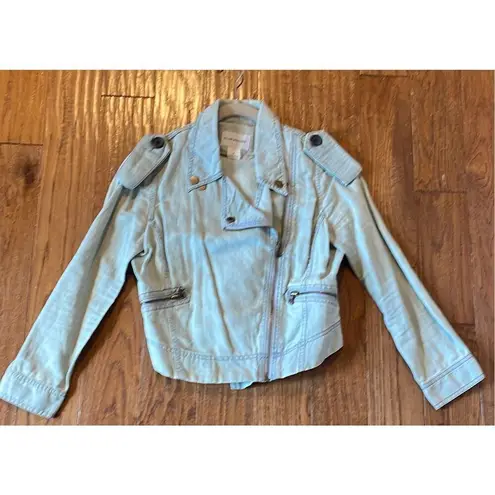 Club Monaco blue denim croppedâmoto jacket size 4