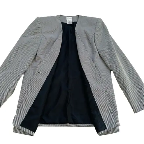 Liz Baker Blazer Essentials Black White Checkered One Button Front Size 14 Tall