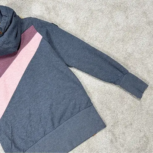 Naketano  Women’s Hoodie Pullover Brave New World in Gray Pink Maroon Rope M