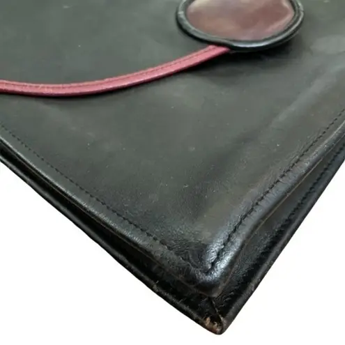 Vintage Black Leather Red Trim Envelope Satchel Bag