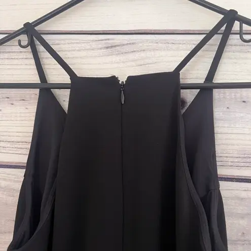 EXPRESS Black Deep V Mesh Neckline Wide Leg Jumpsuit thumbnail 5