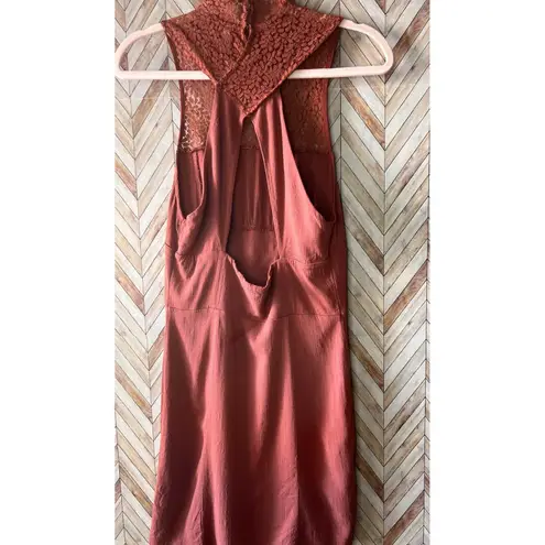 Free People  Intimately Bodycon Dress M Rust Orange Lace Corset Stretch Mini Boho