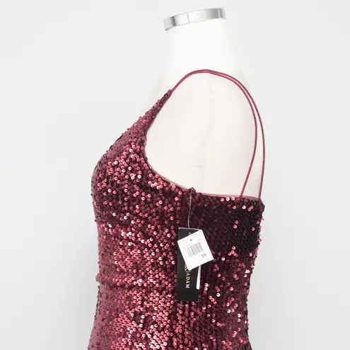 Betsy and Adam One Shoulder Burgundy Sequin Cocktail Dress