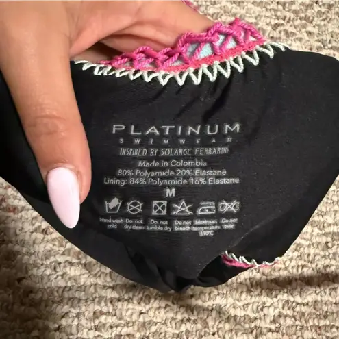 PilyQ MD Platinum Black Crochet Rainbow Trim One Piece- Size Medium