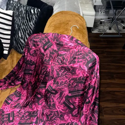 LaQuan Smith Engine Print Oversized Button Down in Pink