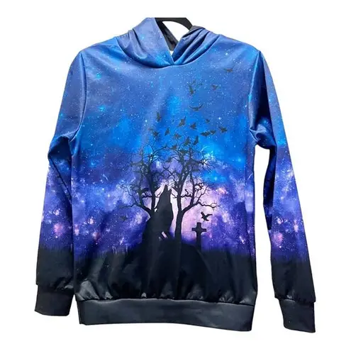 Halloween Spooky Nights Wolf Howling October Blue Hoodie Sweatshirt Sz Medium Purple
