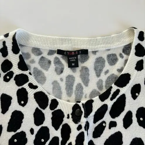 Cyrus  Animal Print White and Black Button Down Cardigan Sweater Size Medium