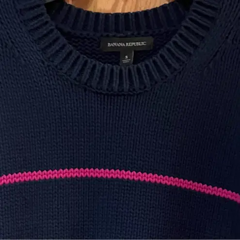 Banana Republic  Navy Blue w/ Pink Stripe Chunky Knit Oversized Sweater Sz Small