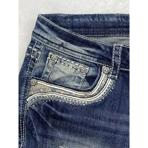 GRACE IN LA New  jeans Womens sz 31 embellished pockets aztec lace denim bootcut