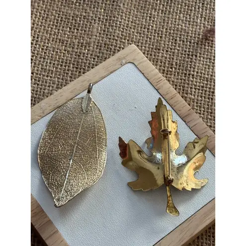 Vintage Leaf Brooches Set Maple Leaf & Gold Leaf Pendants Nature