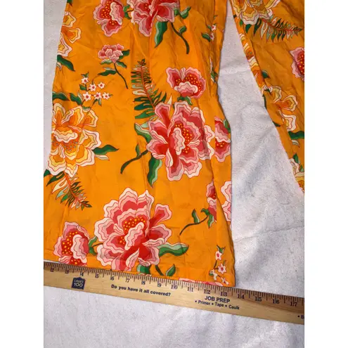 Farm Rio Anthropologie smocked floral wide leg pants Orange Floral resort vacay