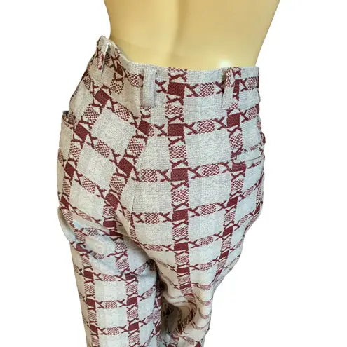 VINTAGE 1980'S GRAY AND MAROON PATTERN BOOT CUT TROUSERS (36/XL) Red