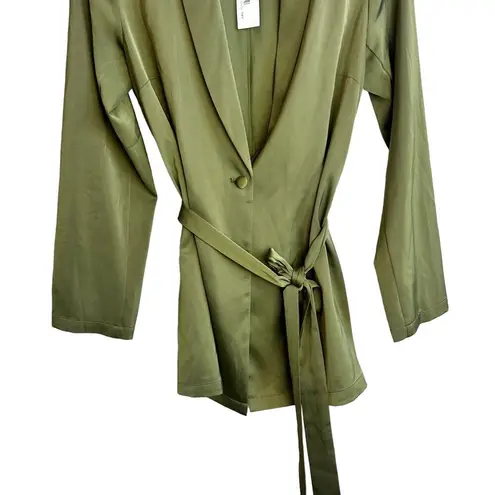 THE DROP SUIT Womens Small Green Satin Blazer Trouser Pants Matching Set NEW