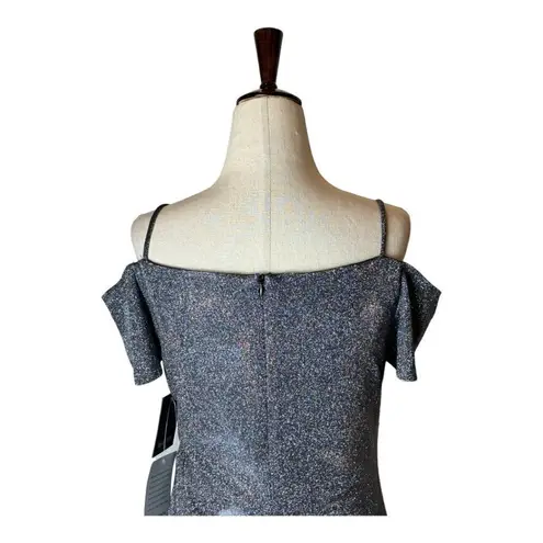 Marina Gunmetal Metallic Silver Cold Shoulder Mini Dress Size S NWT Silver