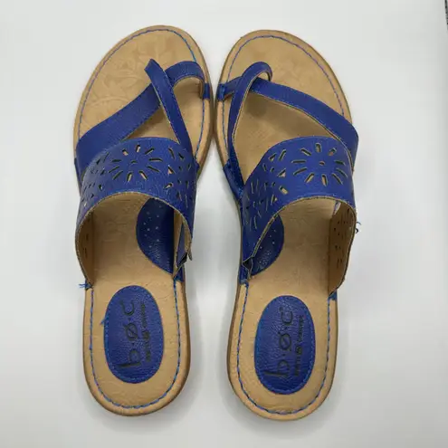 b.o.c Women's Blue Toe Loop Sandals, Slip On, Laser Cutout Details, Size 9