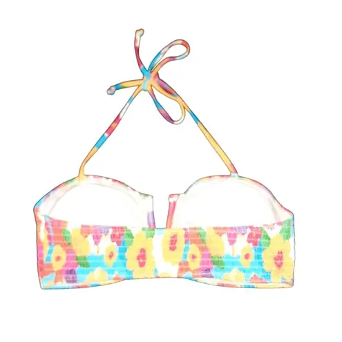 Floral Bikini Top Colorful Size Medium Yellow