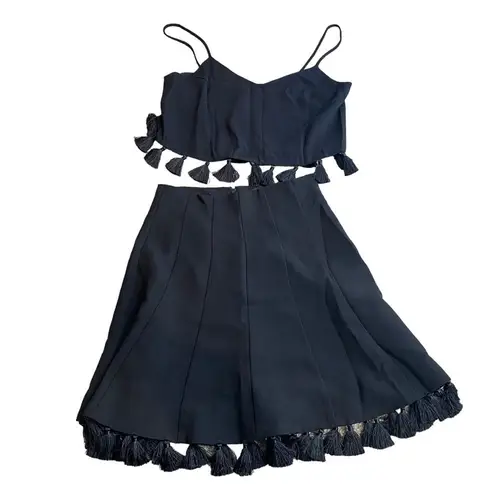 Club Monaco Women’s 6 Tassel Fringe Mini Skirt Black Coastal Beach Resortwear