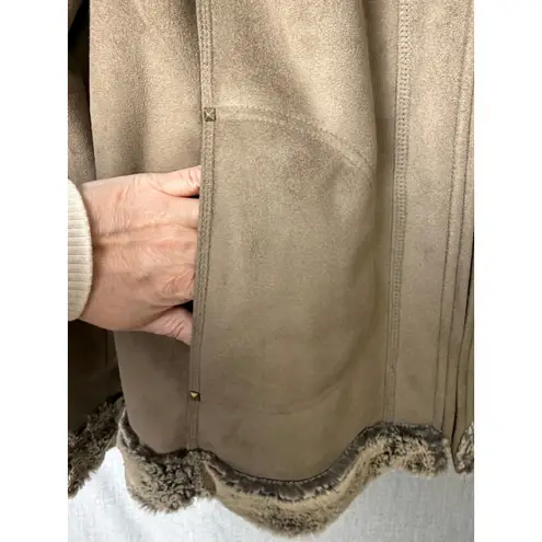 Hilary Radley Faux Shearling Jacket NWT Taupe Suede Plush Fur Trim Coat L