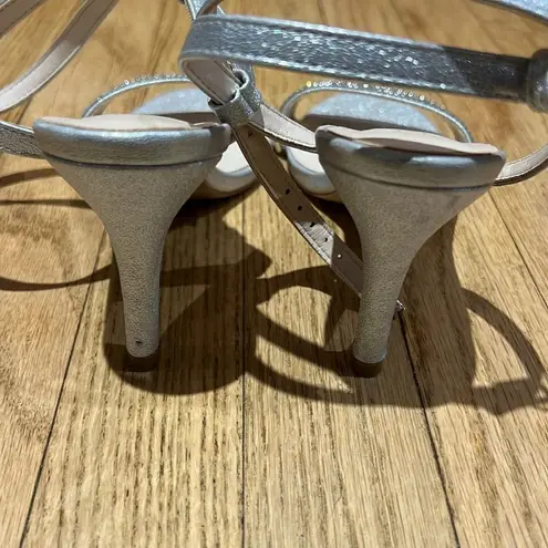 H by Halston Women’s Silver Rhinestone Jeweled Open Toe Dressy Heels Sz 7 Shoes