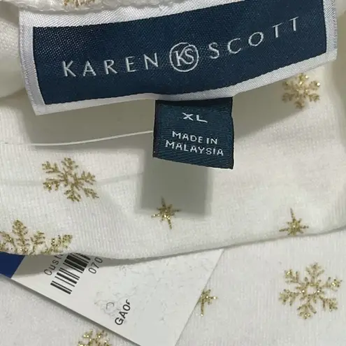 Karen Scott Snowflake Mock Neck Top White XL