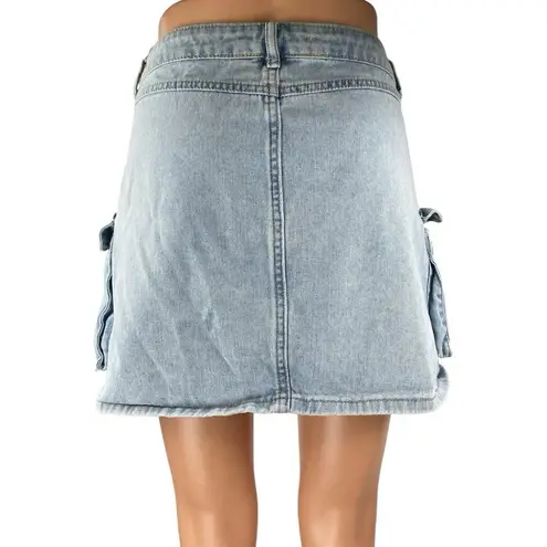 Sincerely Jules Women's Blue Light Wash Cargo Denim Jeans Mini Skirt Size 13