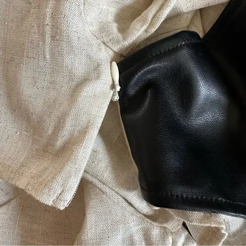 Micas Color Block Faux Leather Linen Ruched Long-Sleeve Shirt