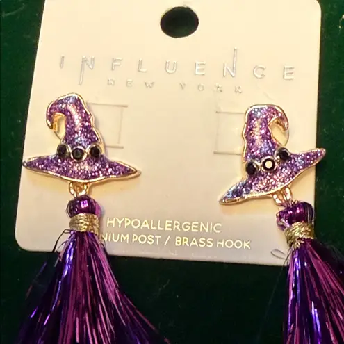 Halloween Purple and Black Witch Hat Earrings