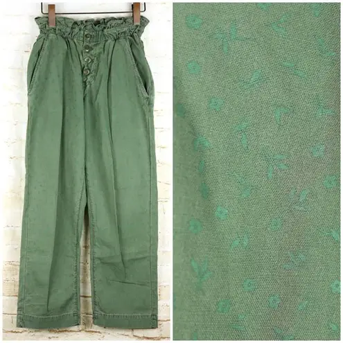 The Great Gunny Sack Pant Women 0 Green Floral Crop Trouser Paperbag Button Fly