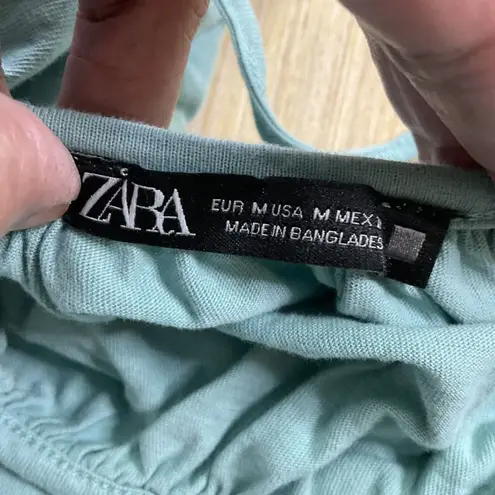ZARA  Teal Ruffle Spaghetti Strap Tank Top Dress Size Medium Midi